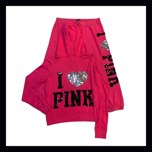 Vintage PINK Pink Black Silver Bling Sequin Matching Set Size Large - Picture 5 of 9